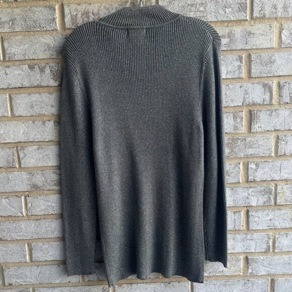 Objects D'art Long Sleeve Embellished V-Neck Gray Metallic Ribbed Sweater Size L - Picture 2 of 7
